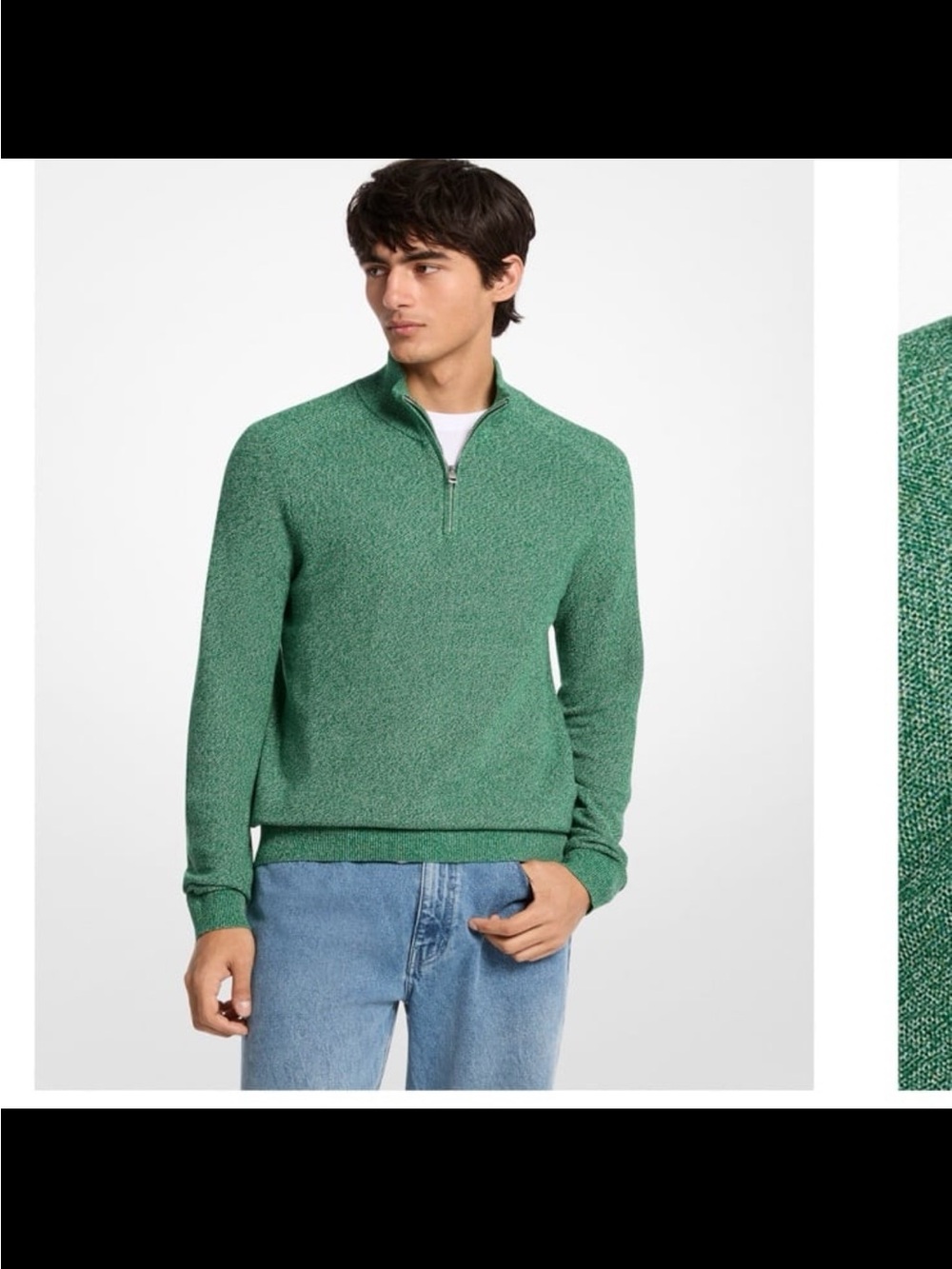 NWT Michael Kors men’s mouline texture quarter zip sweater color green XXL